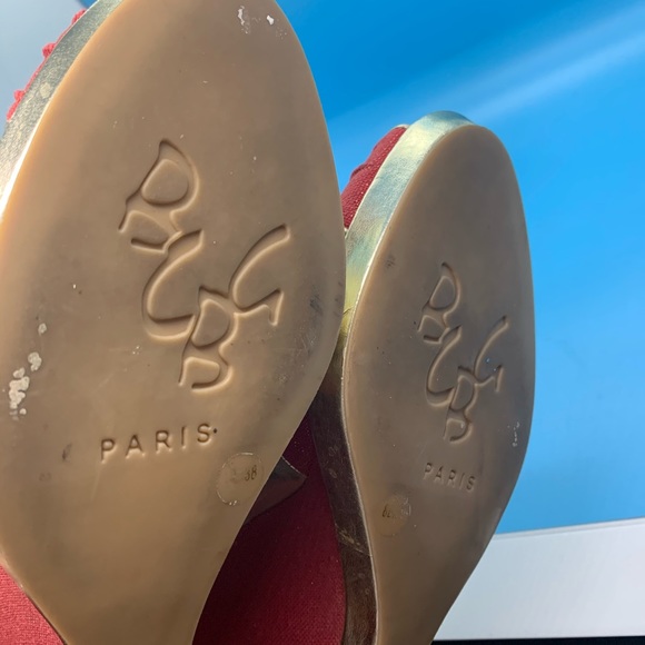 BCBG Paris Red/Gold Wedge/Heel Peep Toe Size 8 - Picture 5 of 6